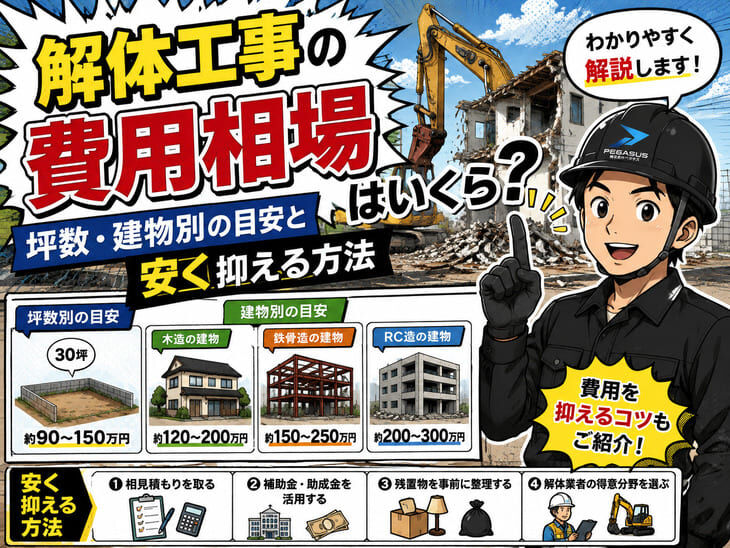 解体工事の費用相場はいくら？坪数・建物別の目安と安く抑える方法