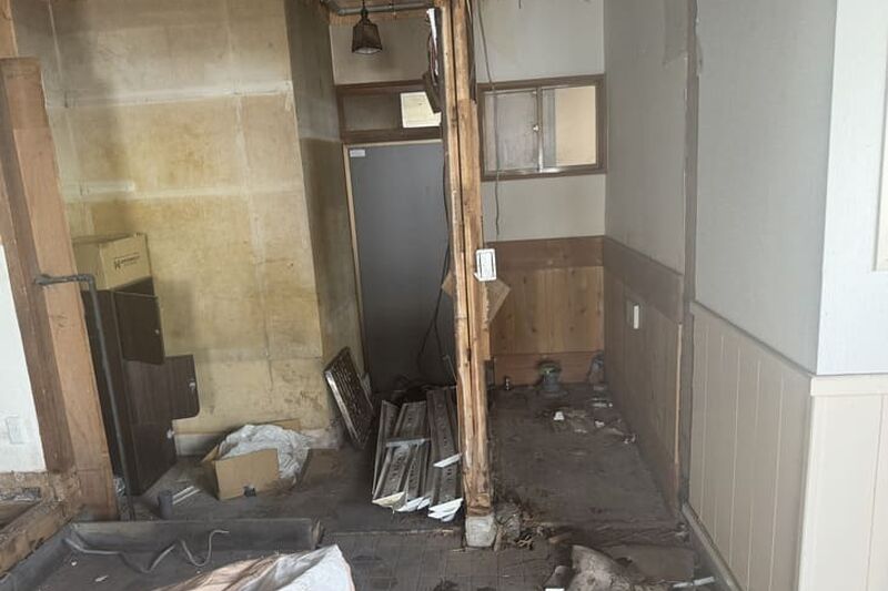 Toilet and partition removed